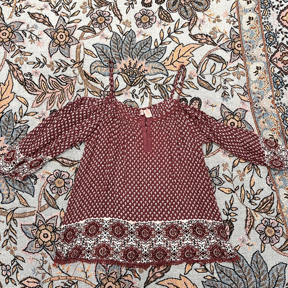 pink patterned off the shoulder boho top